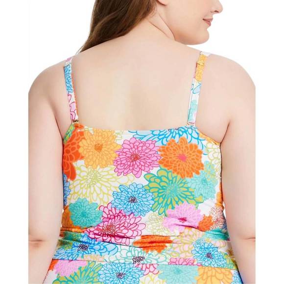 NEW BLEU ROD BEATTIE fresh picks over the shoulder tankini top in orange multi - Picture 2 of 2